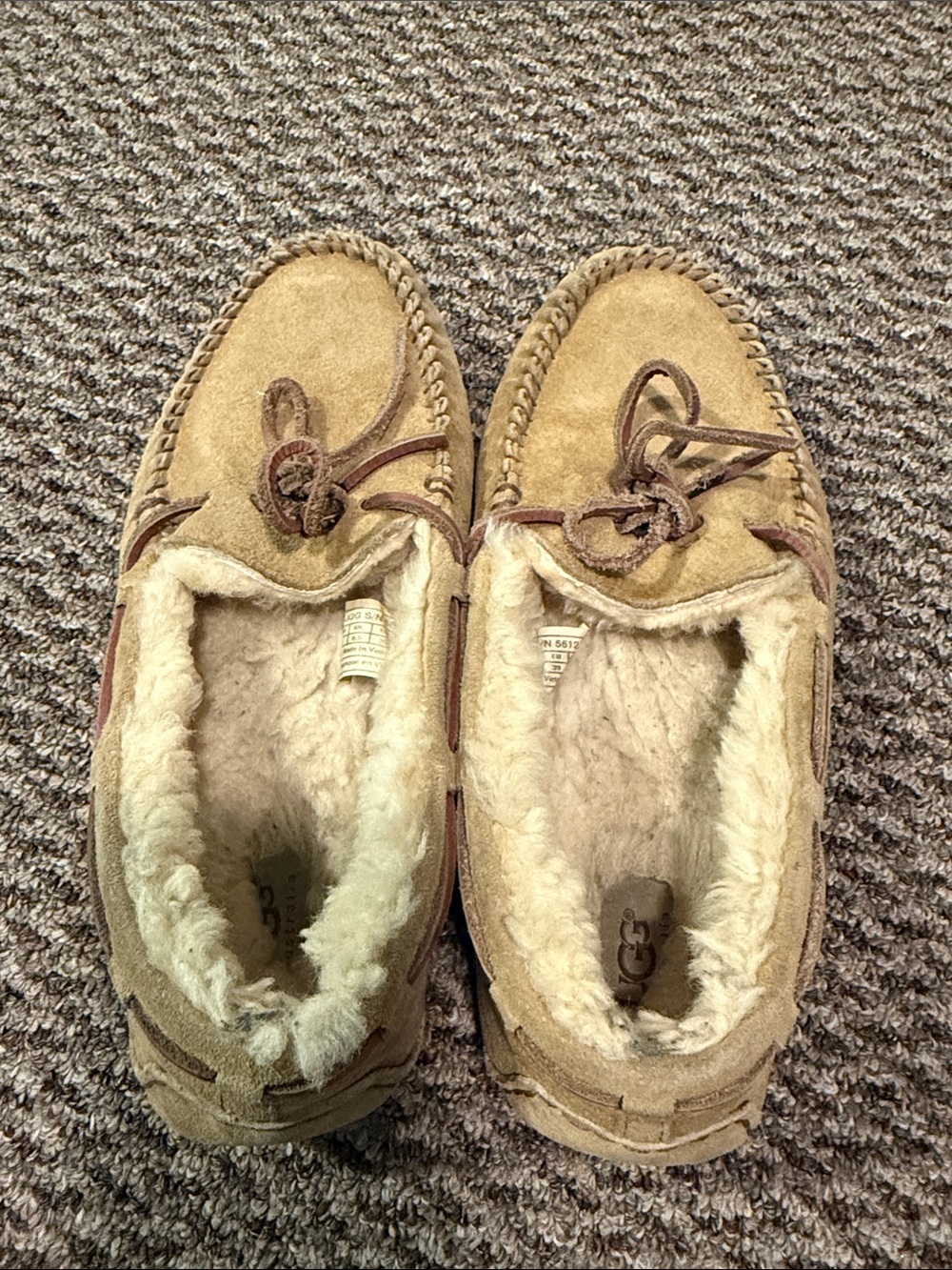 UGG Tan Suede Moccasin Slippers with Shearling